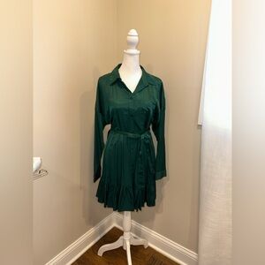 Zara Green Pleated Wrap Shirt Dress